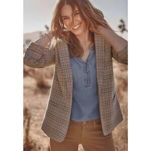 J.Jill Mendocino Plaid Blazer Oversized Check Jacket Black Tan Brown Plus 2X